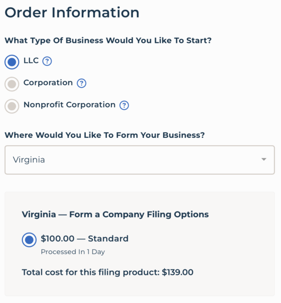 Start a private LLC in Virginia with a virtual address (iPostal) and LLC Filing Service (Northwest)